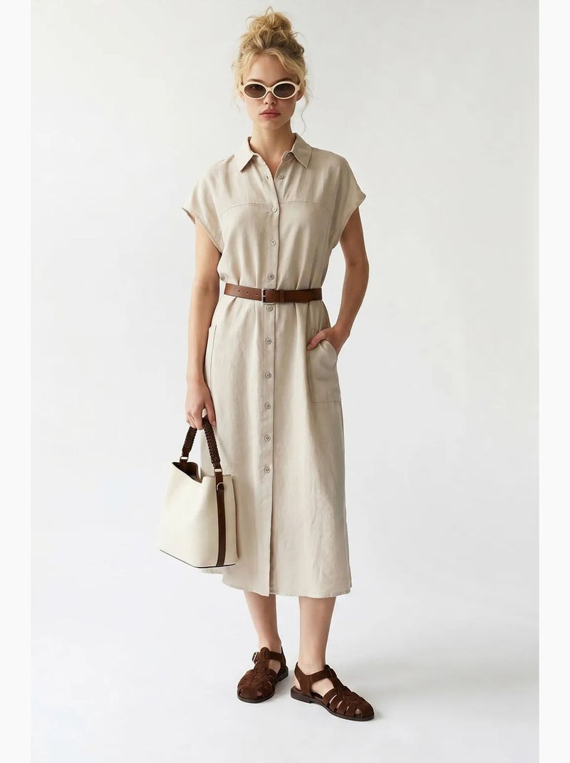 Vestido camisero midi con cinturón mixray Beige arcilla - Kiabi