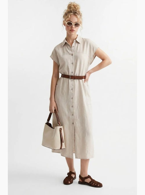 Vestido camisero midi con cinturón mixray - Kiabi Vestido camisero midi con cinturón mixray - Kiabi