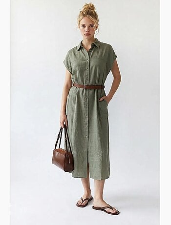 Vestido camisero midi con cinturón mixray
