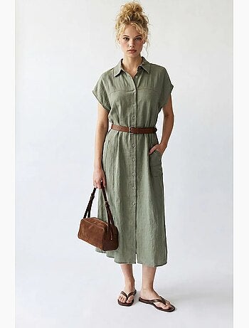Vestido camisero midi con cinturón mixray