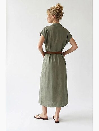 Vestido camisero midi con cinturón mixray