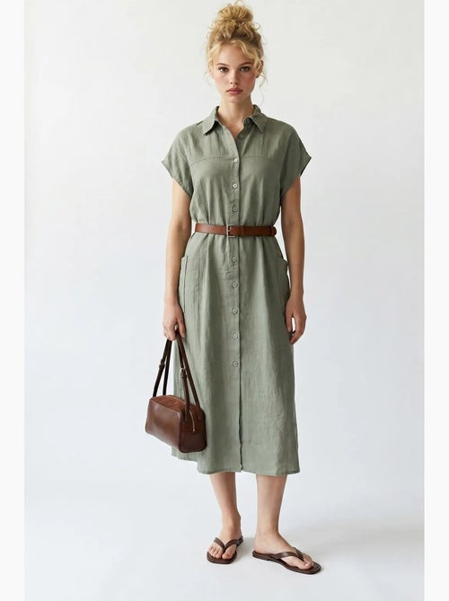 Vestido camisero midi con cinturón mixray - Kiabi