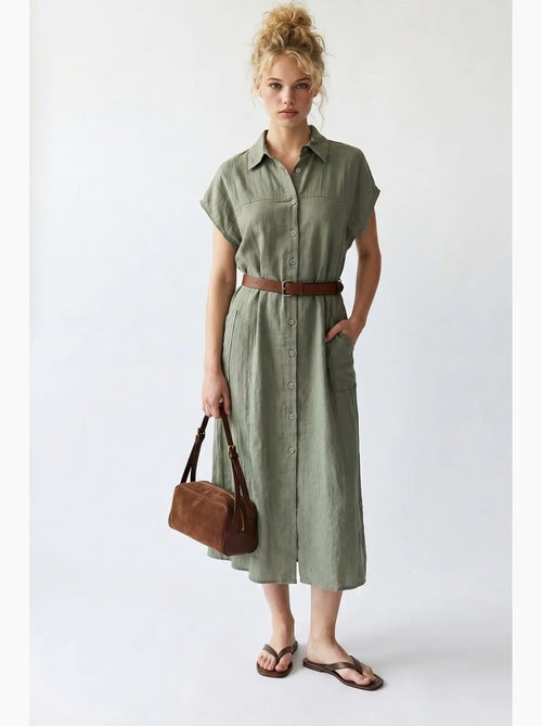 Vestido camisero midi con cinturón mixray - Kiabi