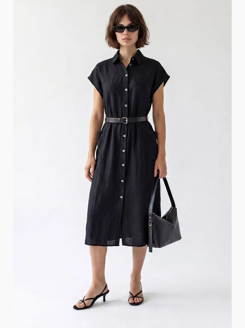 Vestido camisero midi con cinturón mixray Negro - Kiabi