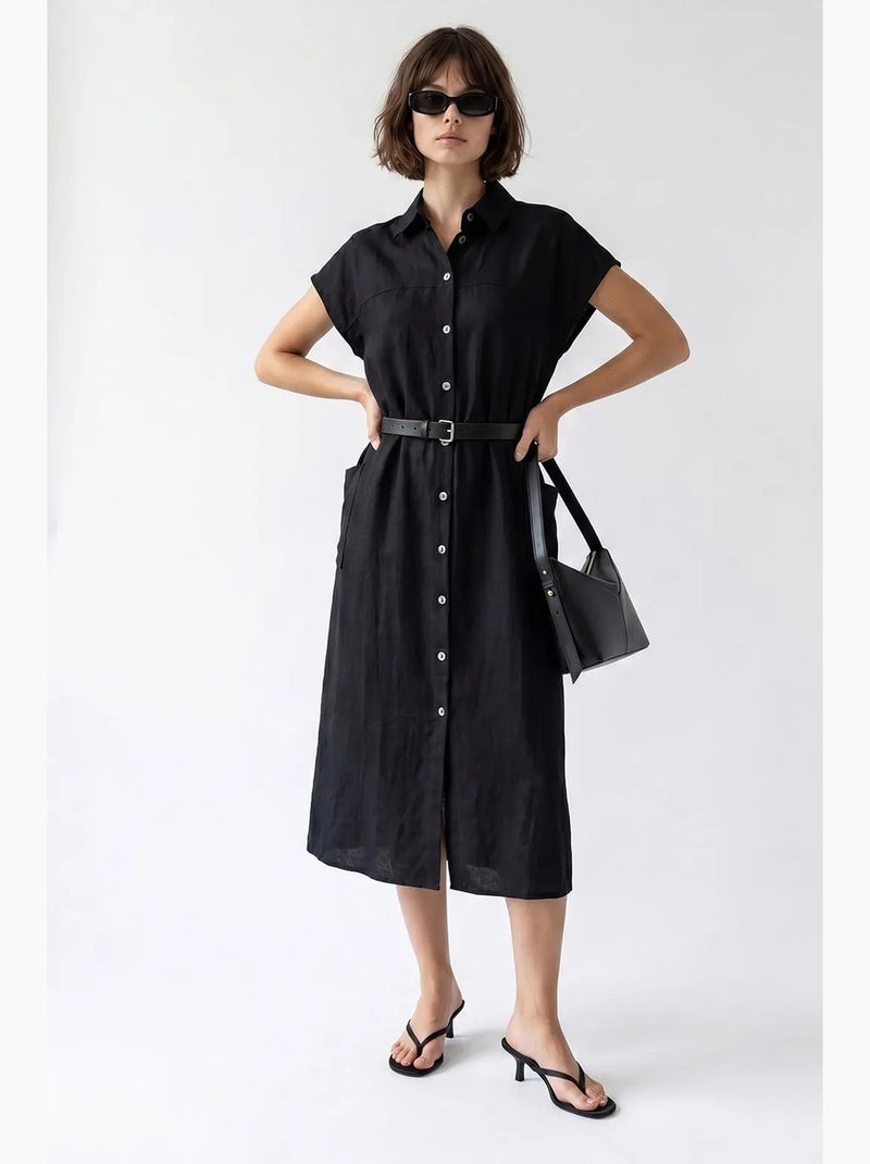 Vestido camisero midi con cinturón mixray Negro - Kiabi