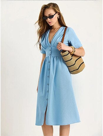 Vestido camisero midi con cuello en v y botones lucci