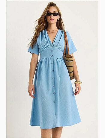 Vestido camisero midi con cuello en v y botones lucci