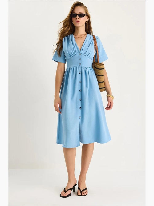 Vestido camisero midi con cuello en v y botones lucci - Kiabi