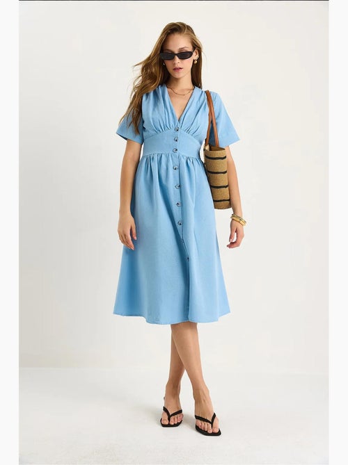 Vestido camisero midi con cuello en v y botones lucci - Kiabi
