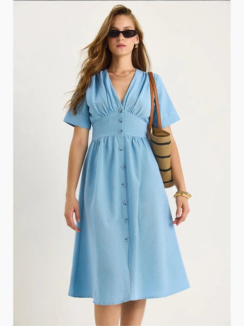 Vestido camisero midi con cuello en v y botones lucci - Kiabi