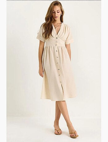 Vestido camisero midi con cuello en v y botones lucci