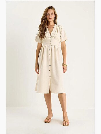 Vestido camisero midi con cuello en v y botones lucci