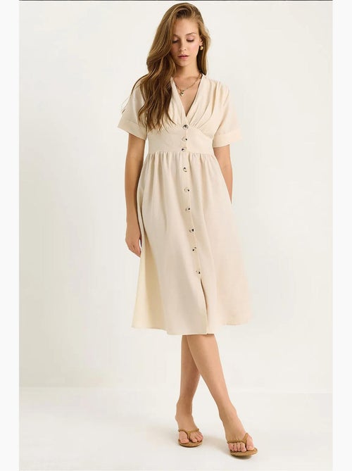 Vestido camisero midi con cuello en v y botones lucci - Kiabi