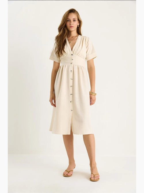 Vestido camisero midi con cuello en v y botones lucci - Kiabi
