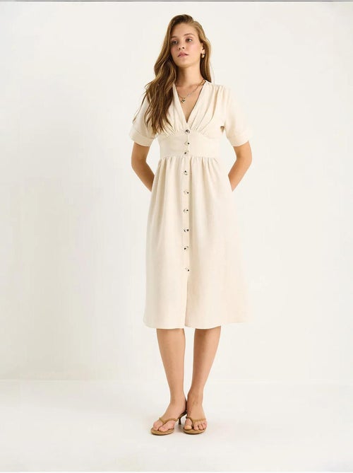 Vestido camisero midi con cuello en v y botones lucci - Kiabi