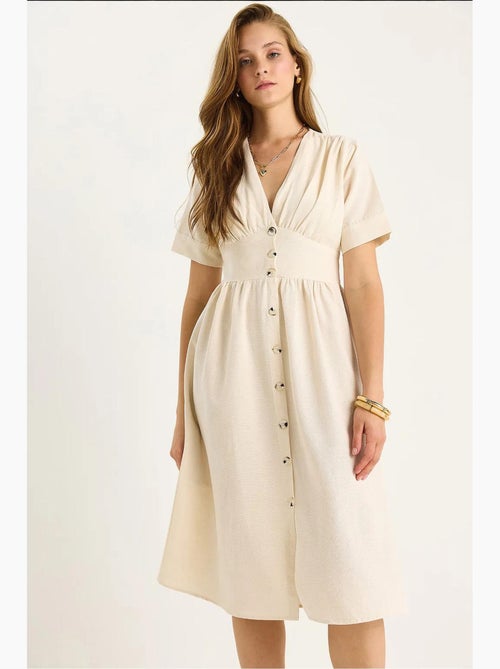 Vestido camisero midi con cuello en v y botones lucci - Kiabi