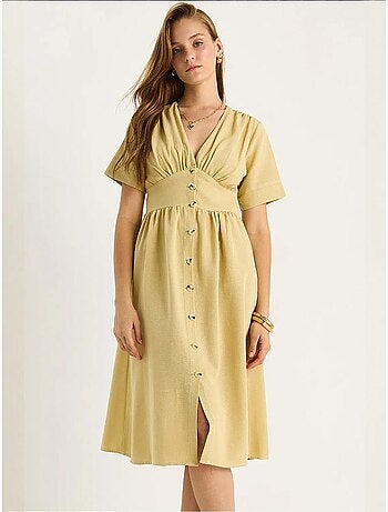 Vestido camisero midi con cuello en v y botones lucci