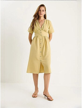 Vestido camisero midi con cuello en v y botones lucci