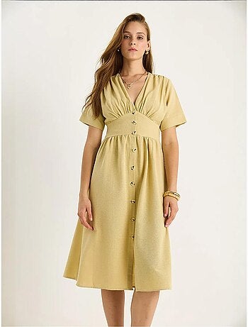 Vestido camisero midi con cuello en v y botones lucci