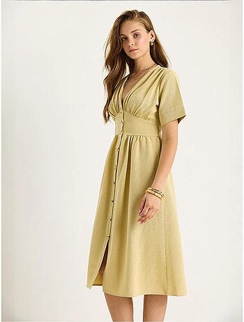 Vestido camisero midi con cuello en v y botones lucci