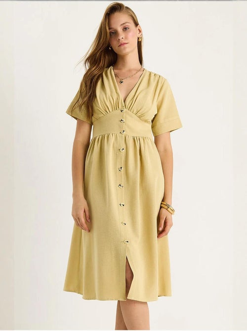 Vestido camisero midi con cuello en v y botones lucci - Kiabi Vestido camisero midi con cuello en v y botones lucci - Kiabi