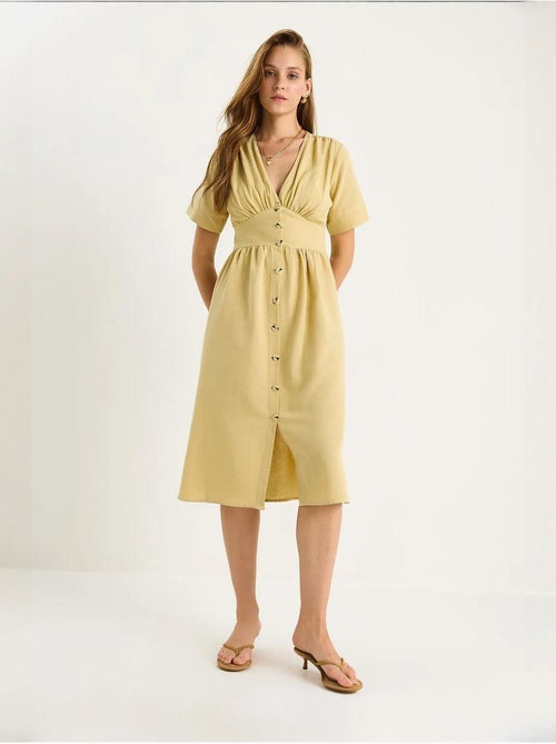 Vestido camisero midi con cuello en v y botones lucci - Kiabi Vestido camisero midi con cuello en v y botones lucci - Kiabi