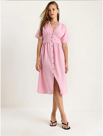 Vestido camisero midi con cuello en v y botones lucci