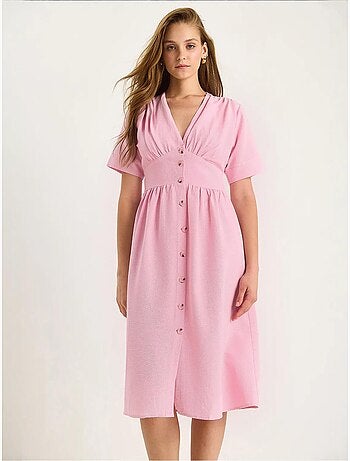 Vestido camisero midi con cuello en v y botones lucci