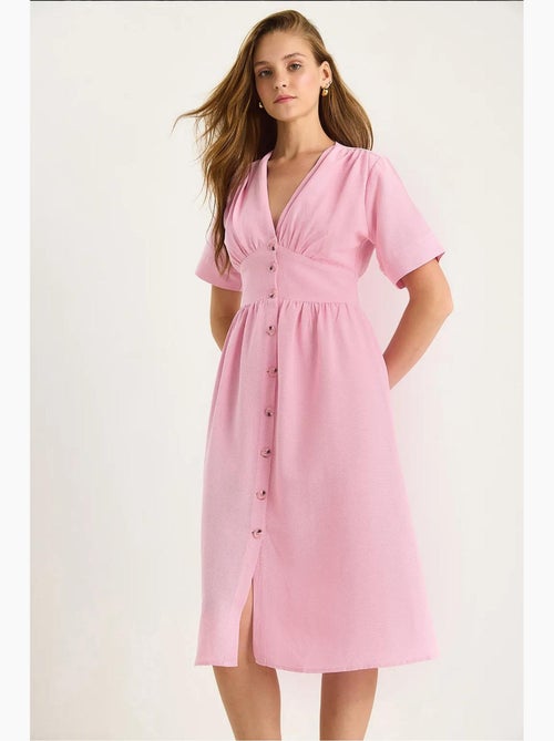 Vestido camisero midi con cuello en v y botones lucci - Kiabi