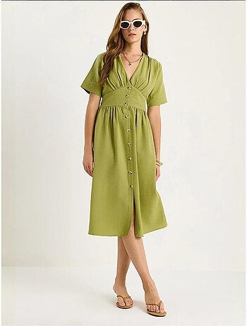 Vestido camisero midi con cuello en v y botones lucci