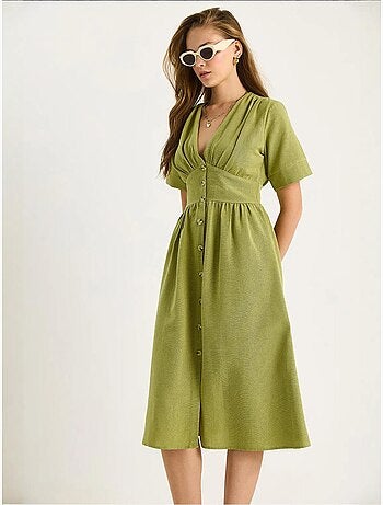 Vestido camisero midi con cuello en v y botones lucci