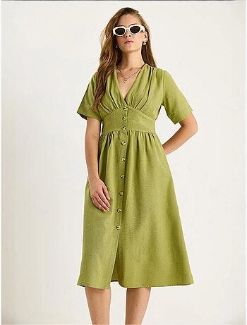 Vestido camisero midi con cuello en v y botones lucci