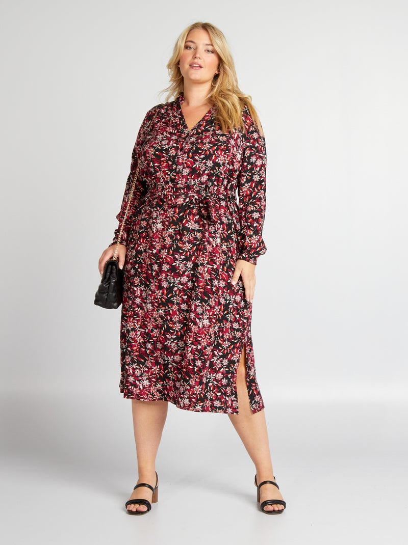 Vestido camisero midi con estampado all over NEGRO - Kiabi