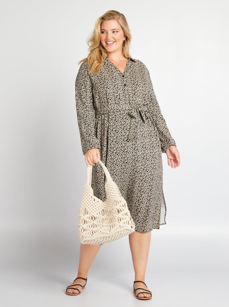 Vestido camisero midi con estampado all over NEGRO - Kiabi