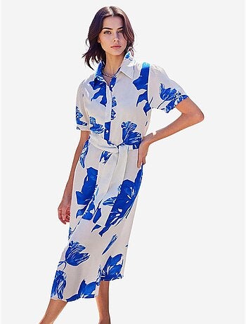 Vestido camisero midi con estampado de cebra y cinturón bdart