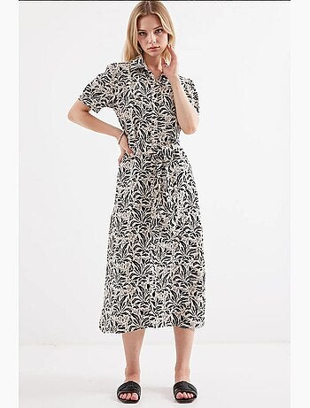 Vestido camisero midi con estampado de cebra y cinturón bdart