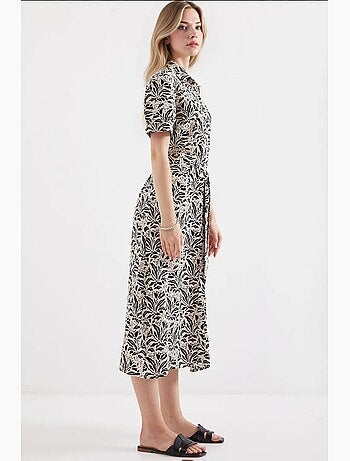 Vestido camisero midi con estampado de cebra y cinturón bdart
