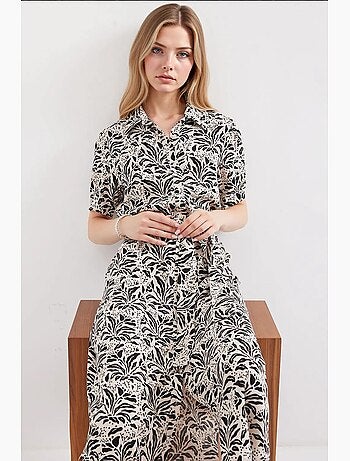 Vestido camisero midi con estampado de cebra y cinturón bdart