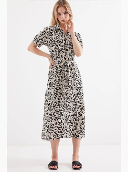 Vestido camisero midi con estampado de cebra y cinturón bdart - Kiabi