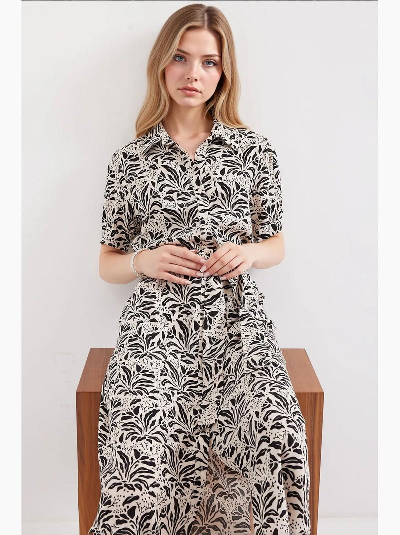 Vestido camisero midi con estampado de cebra y cinturón bdart Crema - Kiabi