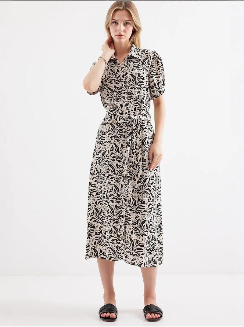 Vestido camisero midi con estampado de cebra y cinturón bdart Crema - Kiabi
