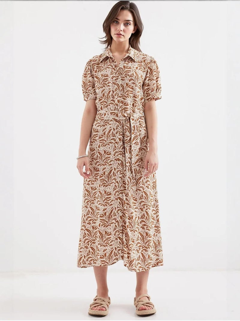 Vestido camisero midi con estampado de cebra y cinturón bdart Greige - Kiabi