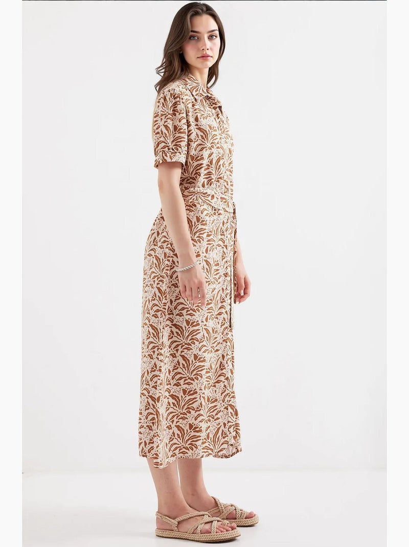 Vestido camisero midi con estampado de cebra y cinturón bdart Greige - Kiabi