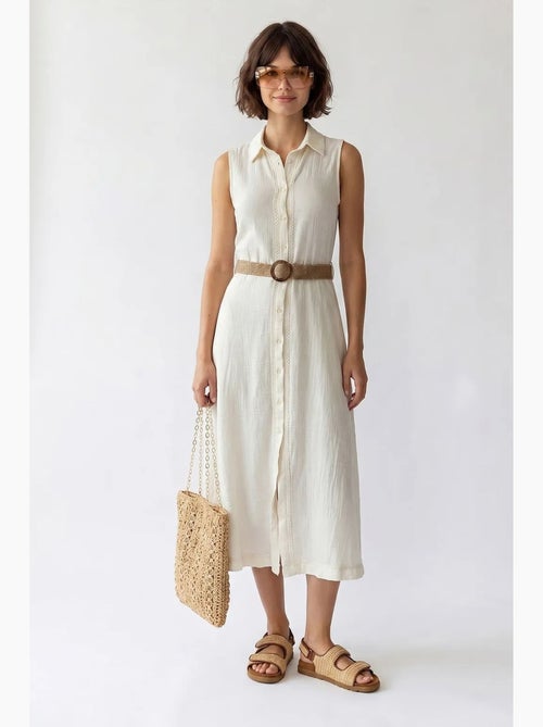Vestido camisero midi de algodón con cinturón mixray - Kiabi Vestido camisero midi de algodón con cinturón mixray - Kiabi