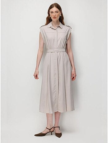 Vestido camisero midi de línea a texturizado con cinturón mixray