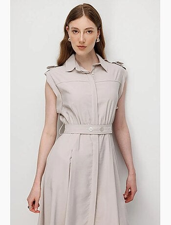 Vestido camisero midi de línea a texturizado con cinturón mixray