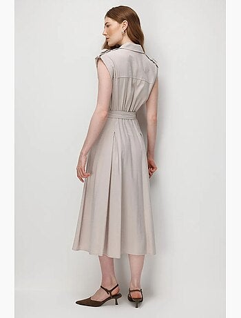 Vestido camisero midi de línea a texturizado con cinturón mixray