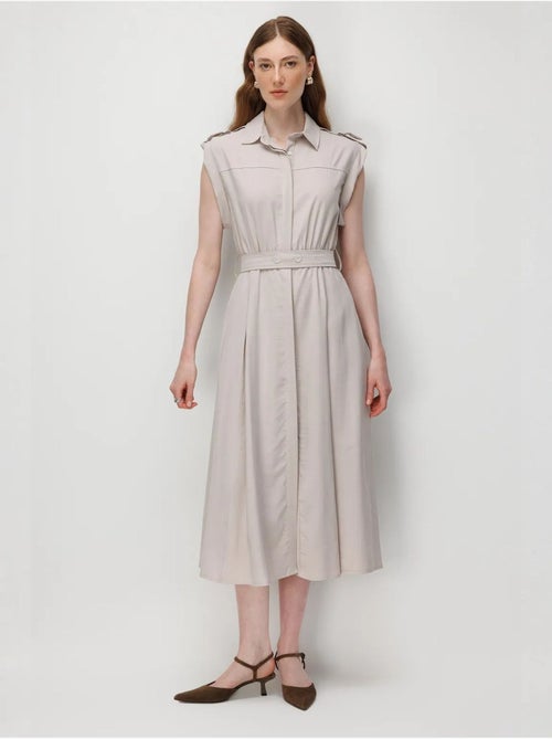 Vestido camisero midi de línea a texturizado con cinturón mixray - Kiabi