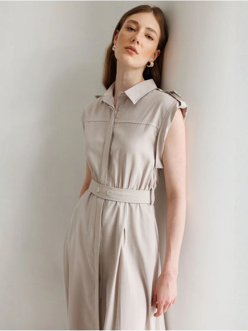 Vestido camisero midi de línea a texturizado con cinturón mixray - Kiabi