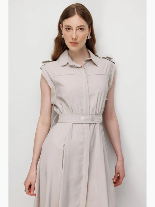Vestido camisero midi de línea a texturizado con cinturón mixray - Kiabi